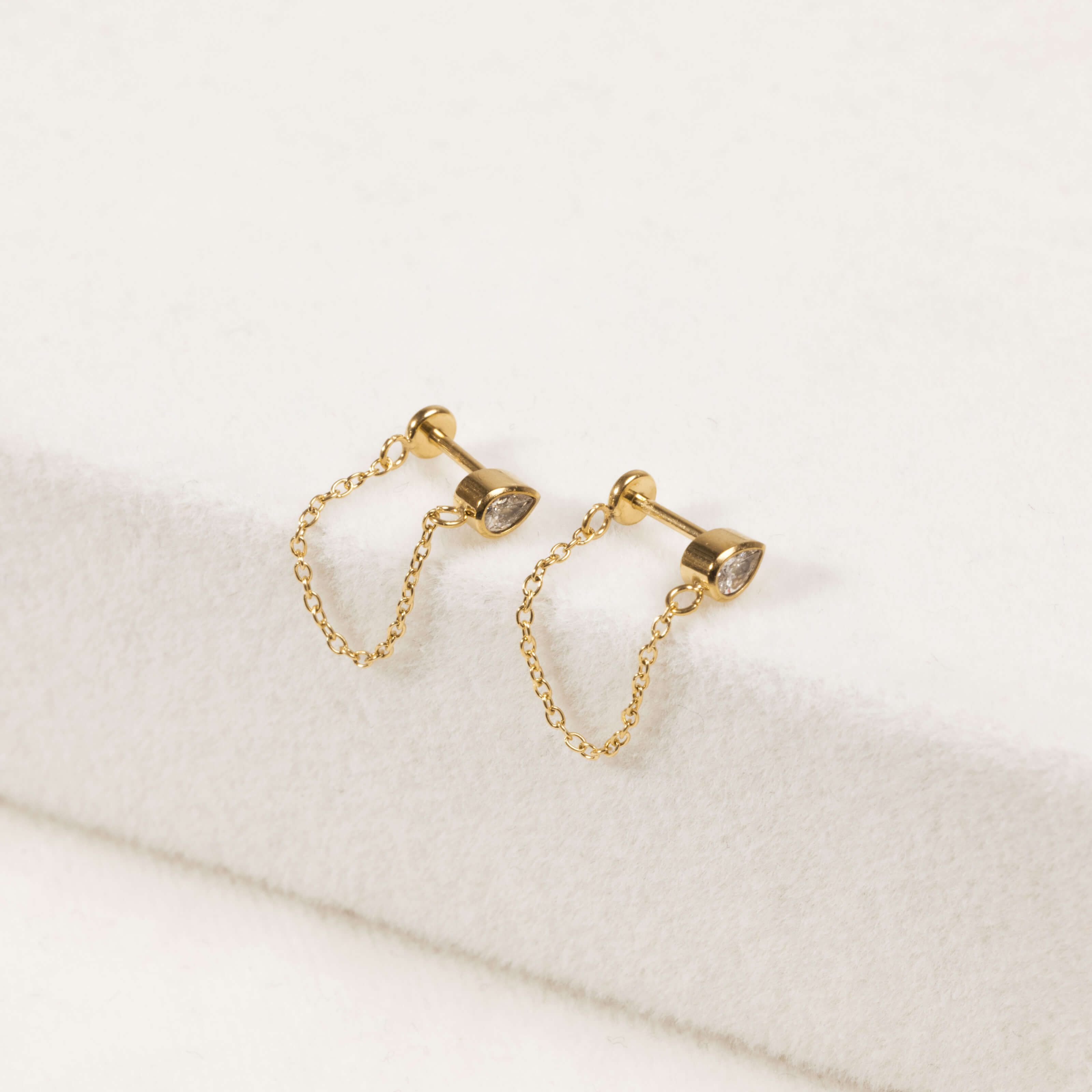 Bezel Pear Chain Nap Earrings