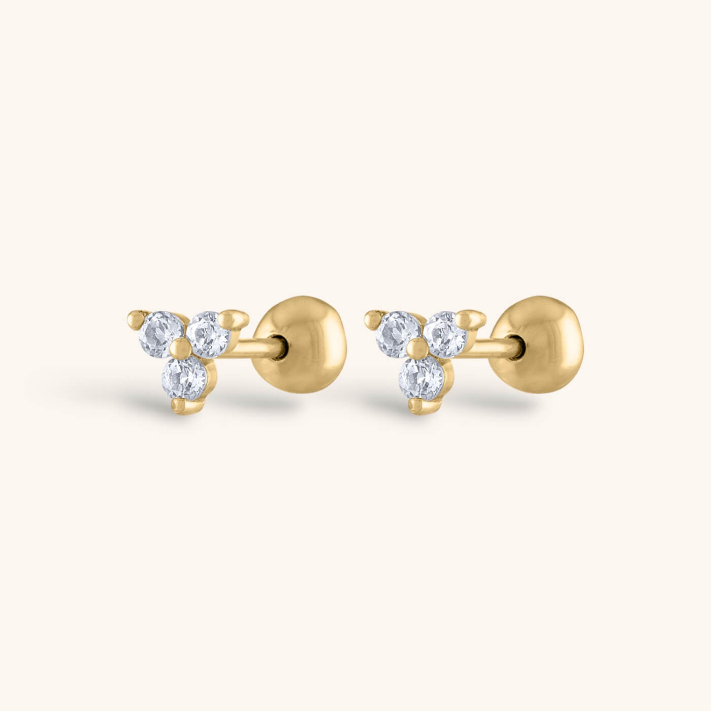 Crystal Trinity Ball Back Earrings in 14k gold plated – Pair of Earrings