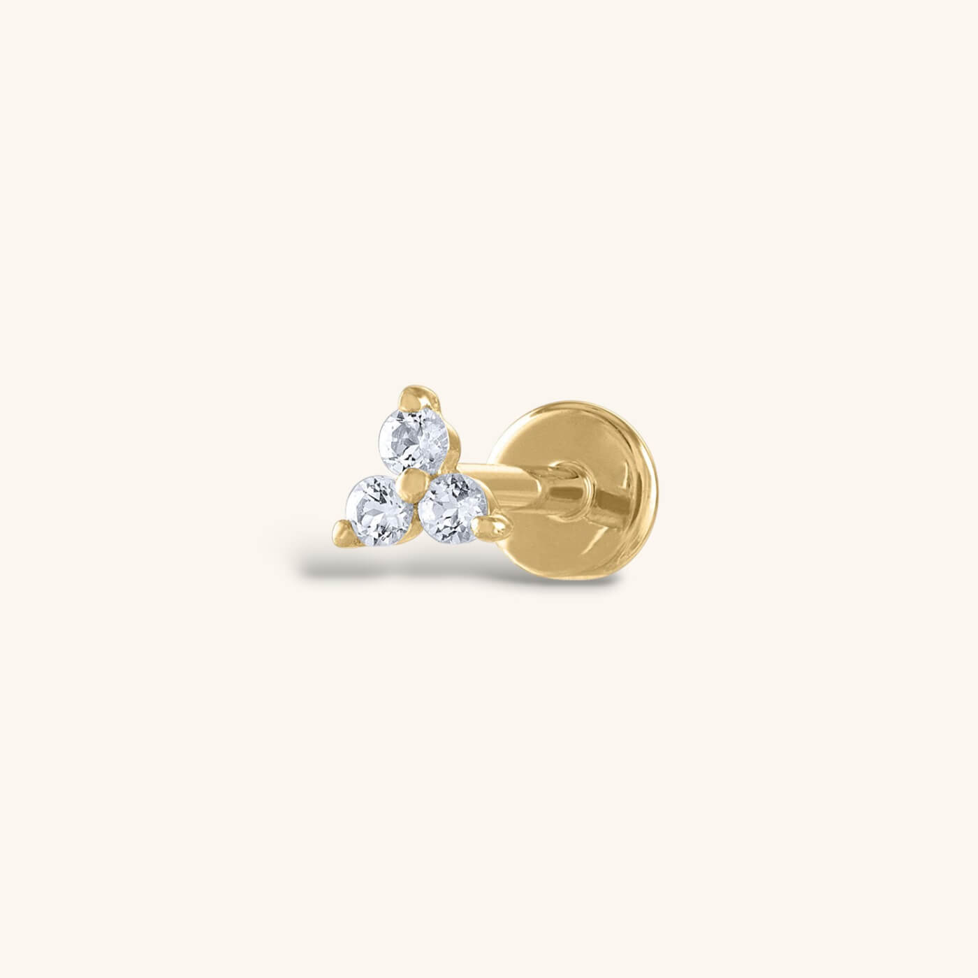 Crystal Trinity Threaded Flat Back Earring in 14k gold plated