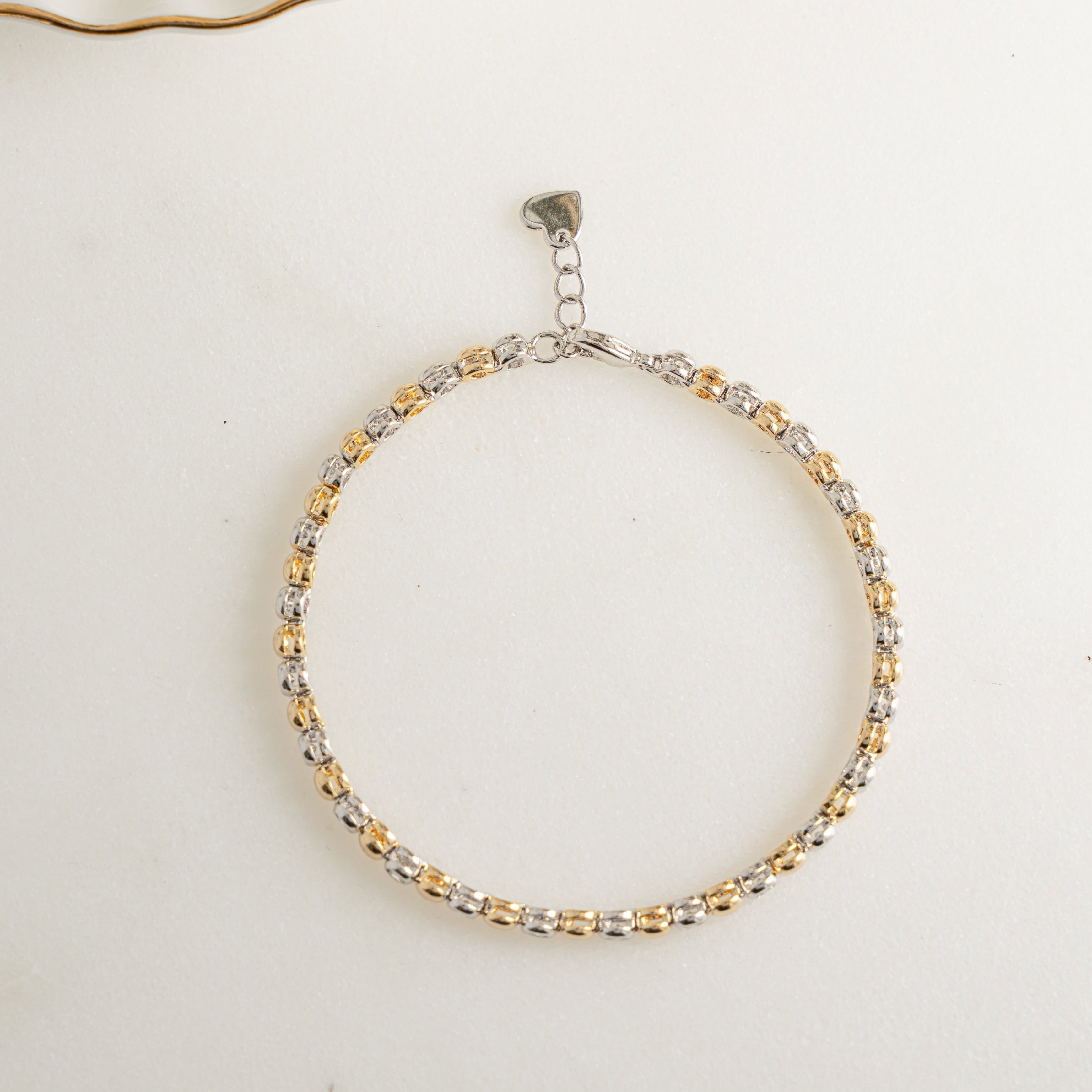 Two Tone Bead and Bezel Tennis Bracelet