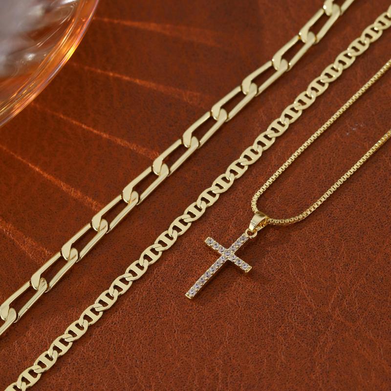 Layered Cross Necklace Set – 3 Piece