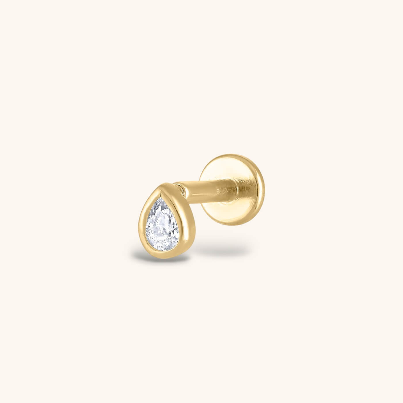 Celestial Crystal Pear Bezel Solitaire Threaded Flat Back Earring – Titanium - Gold