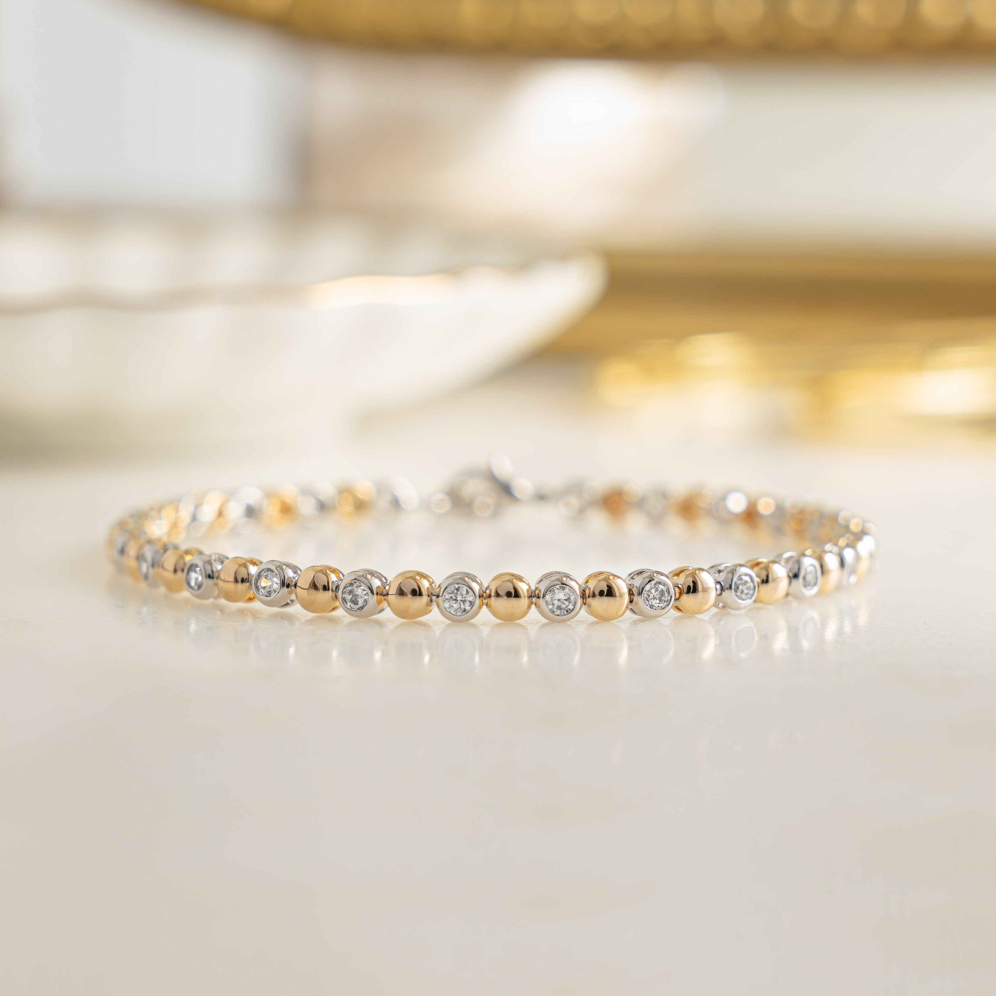 Two Tone Bead and Bezel Tennis Bracelet