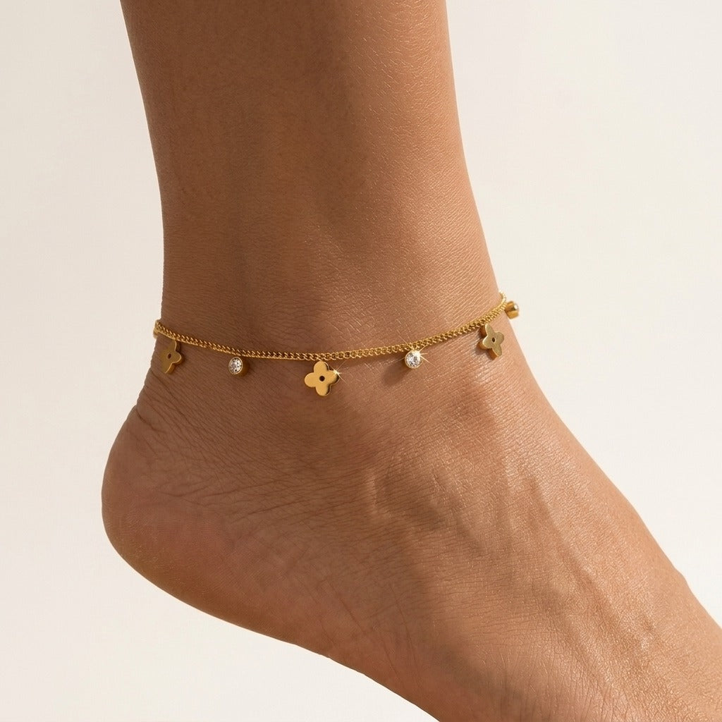 Rosa Sparkling Clover Anklet