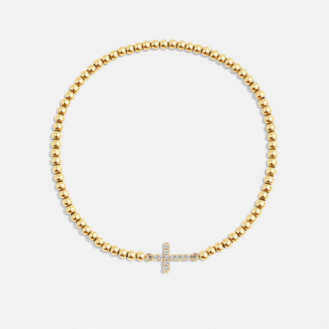 Aurelis Beaded Cross Stretch Bracelet – Gold