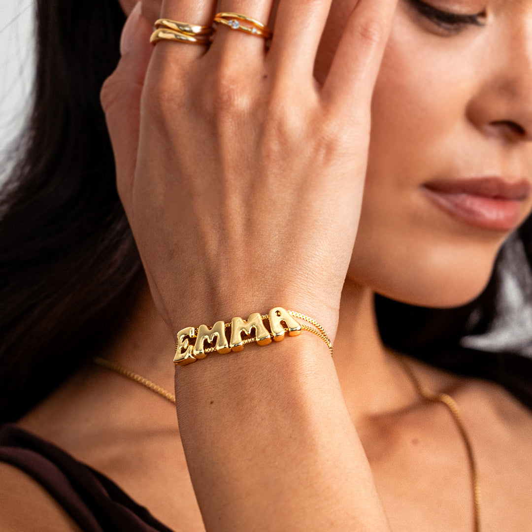 Bubble Name Adjustable Chain Bracelet