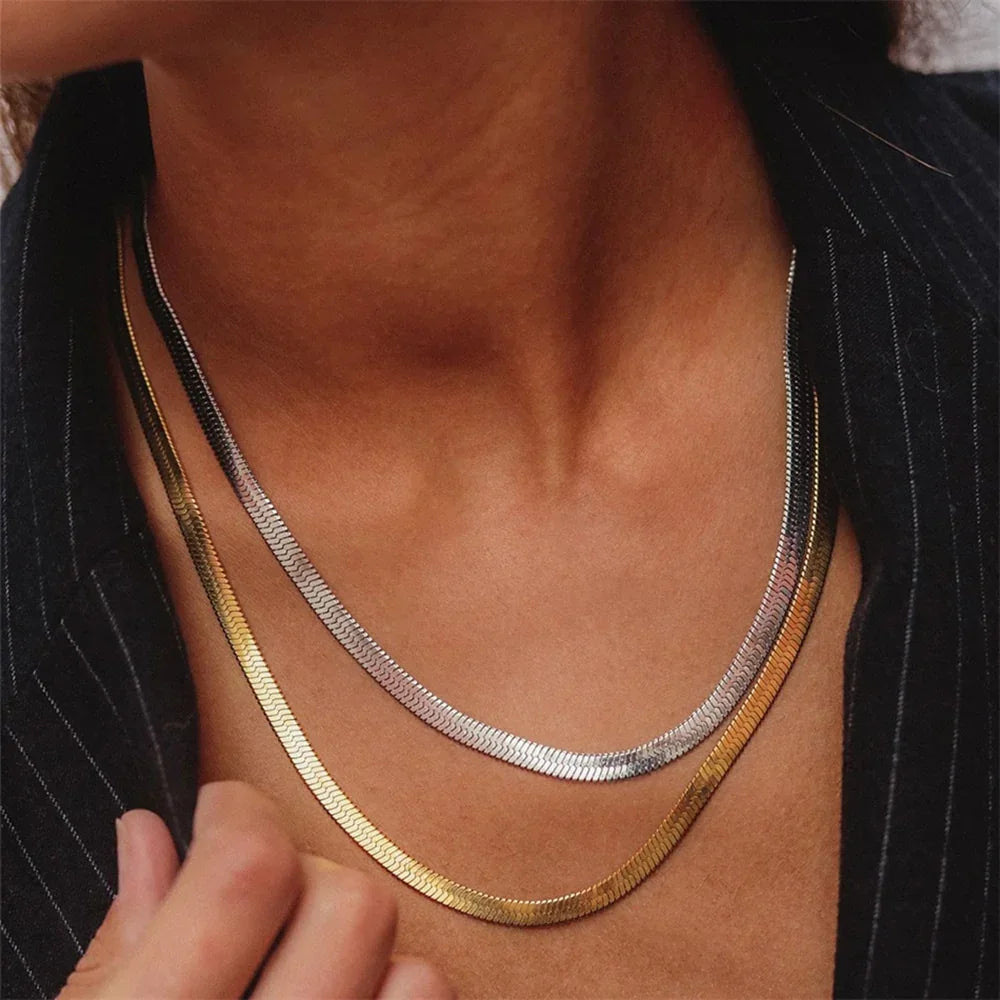 Gold & Silver Herringbone Necklace