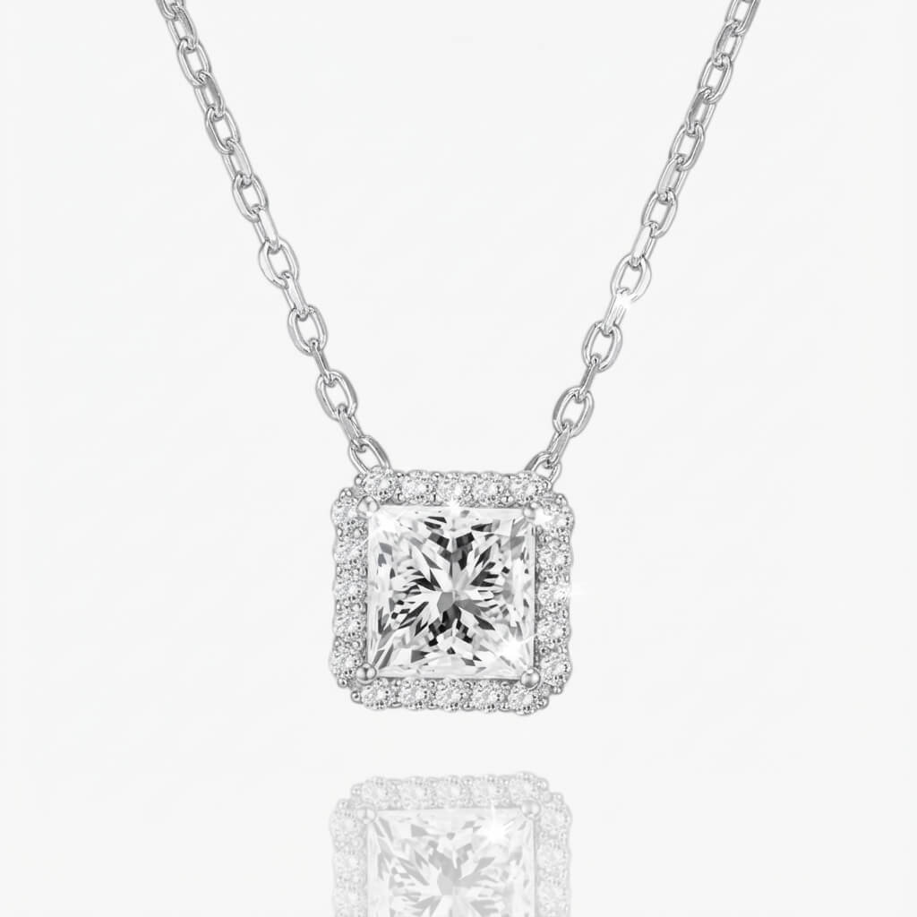 Square Halo Pendant Necklace