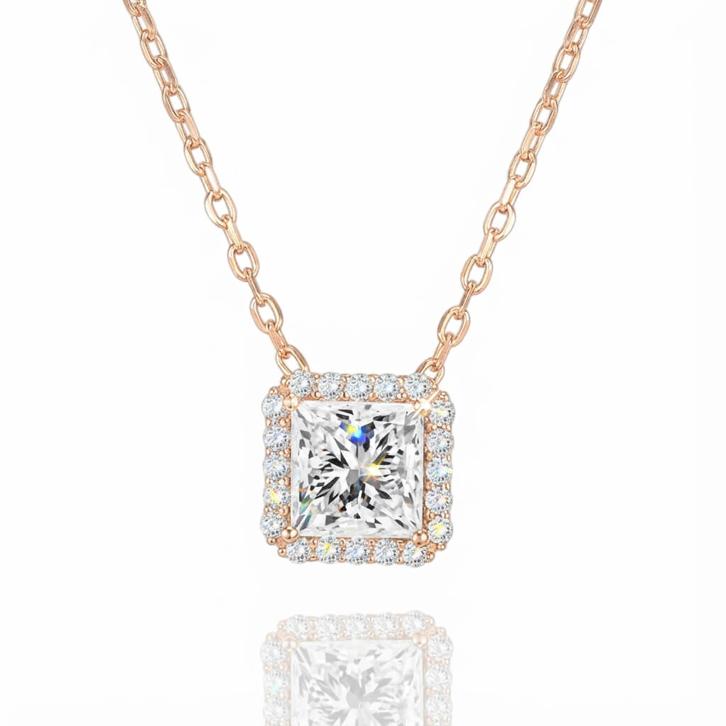 Square Halo Pendant Necklace