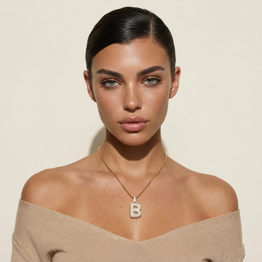 Diamond Bubble Initial Pendant Necklace