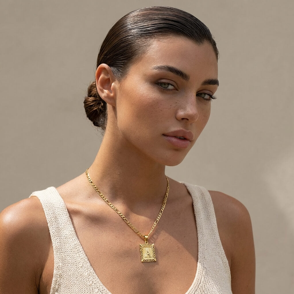 Square Initial Letter Necklace