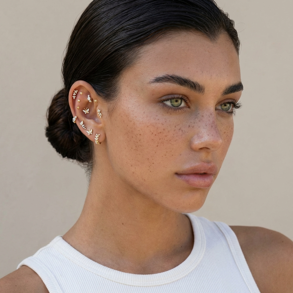 Butterfly & Flower Zirconia Pierced Earring Set