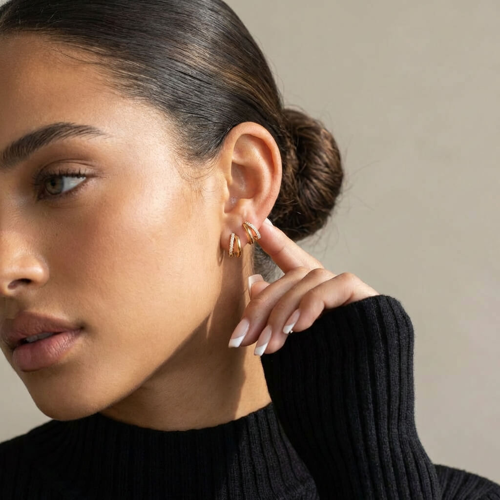 Duo Sparkle Gold Huggie Earrings