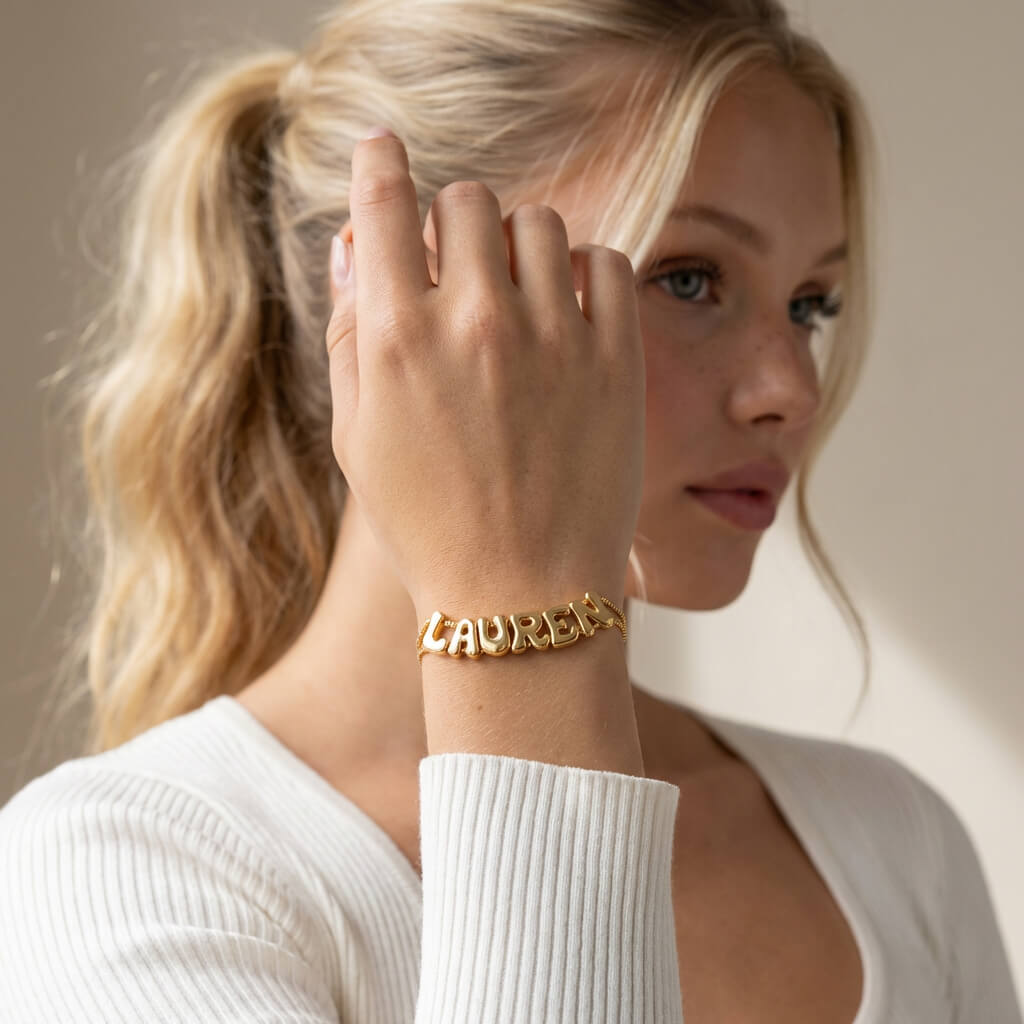 Bubble Name Adjustable Chain Bracelet