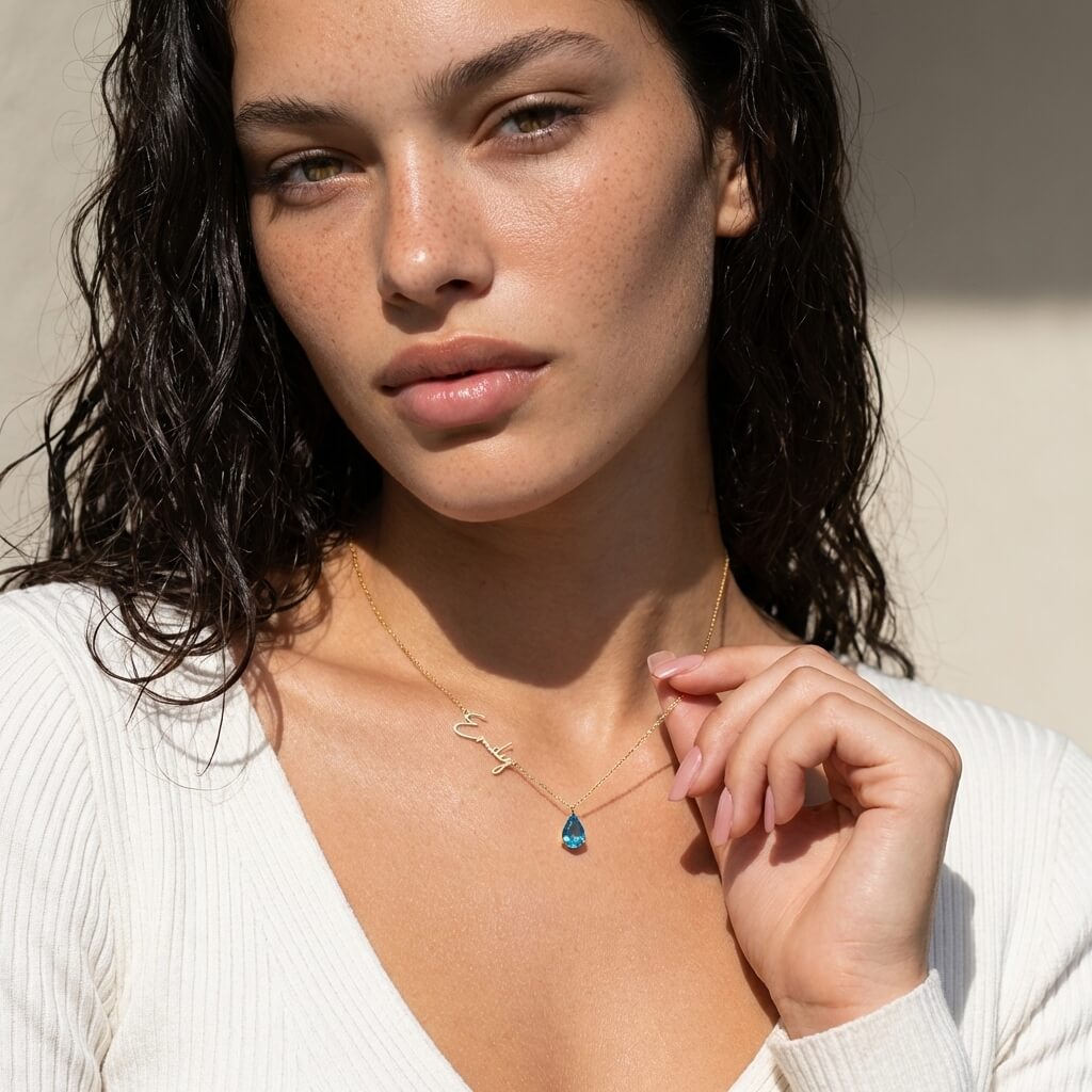 Teardrop Name Birthstone Necklace