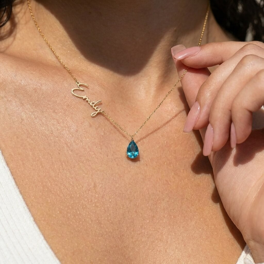 Teardrop Name Birthstone Necklace