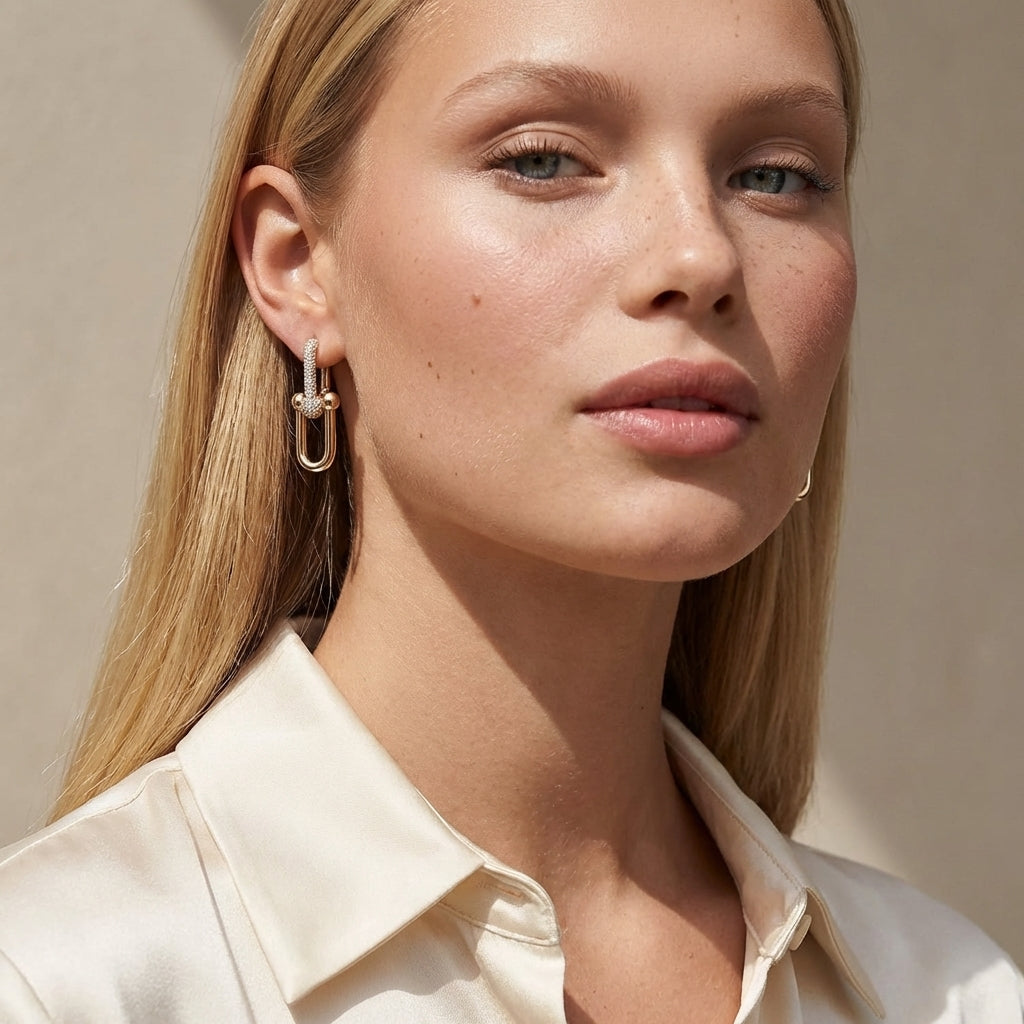 Serelis Pavé Link Hoop Earrings