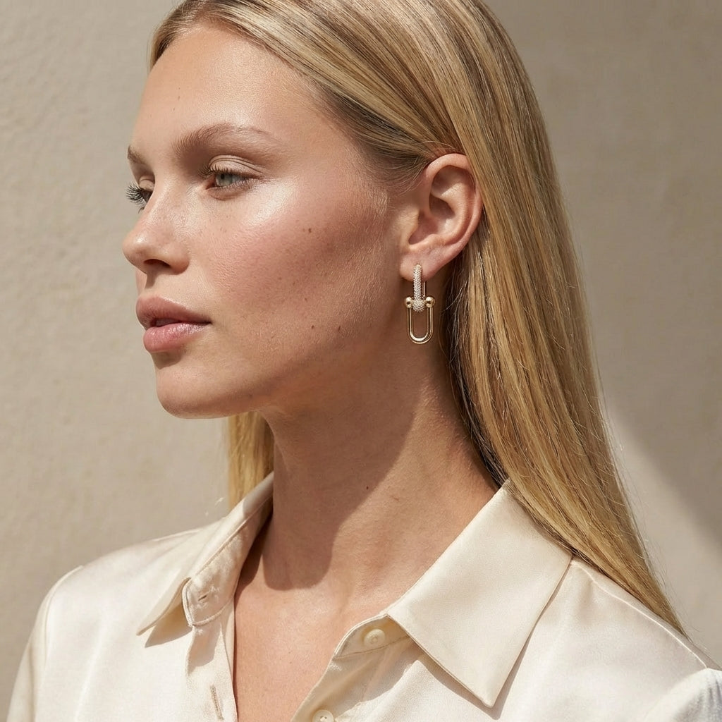 Serelis Pavé Link Hoop Earrings