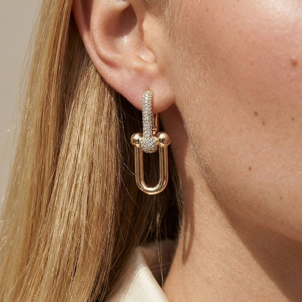 Serelis Pavé Link Hoop Earrings