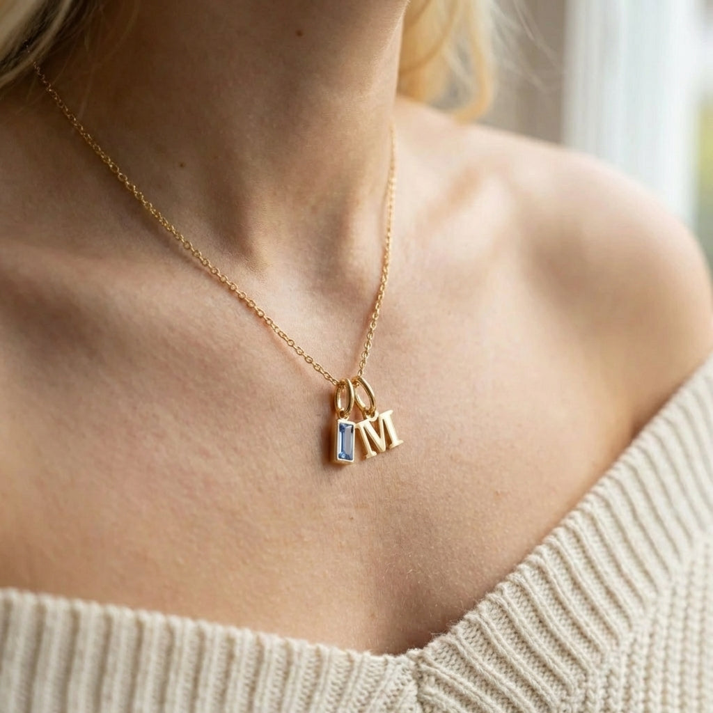 Avelis Initial Necklace with Birthstone Charm