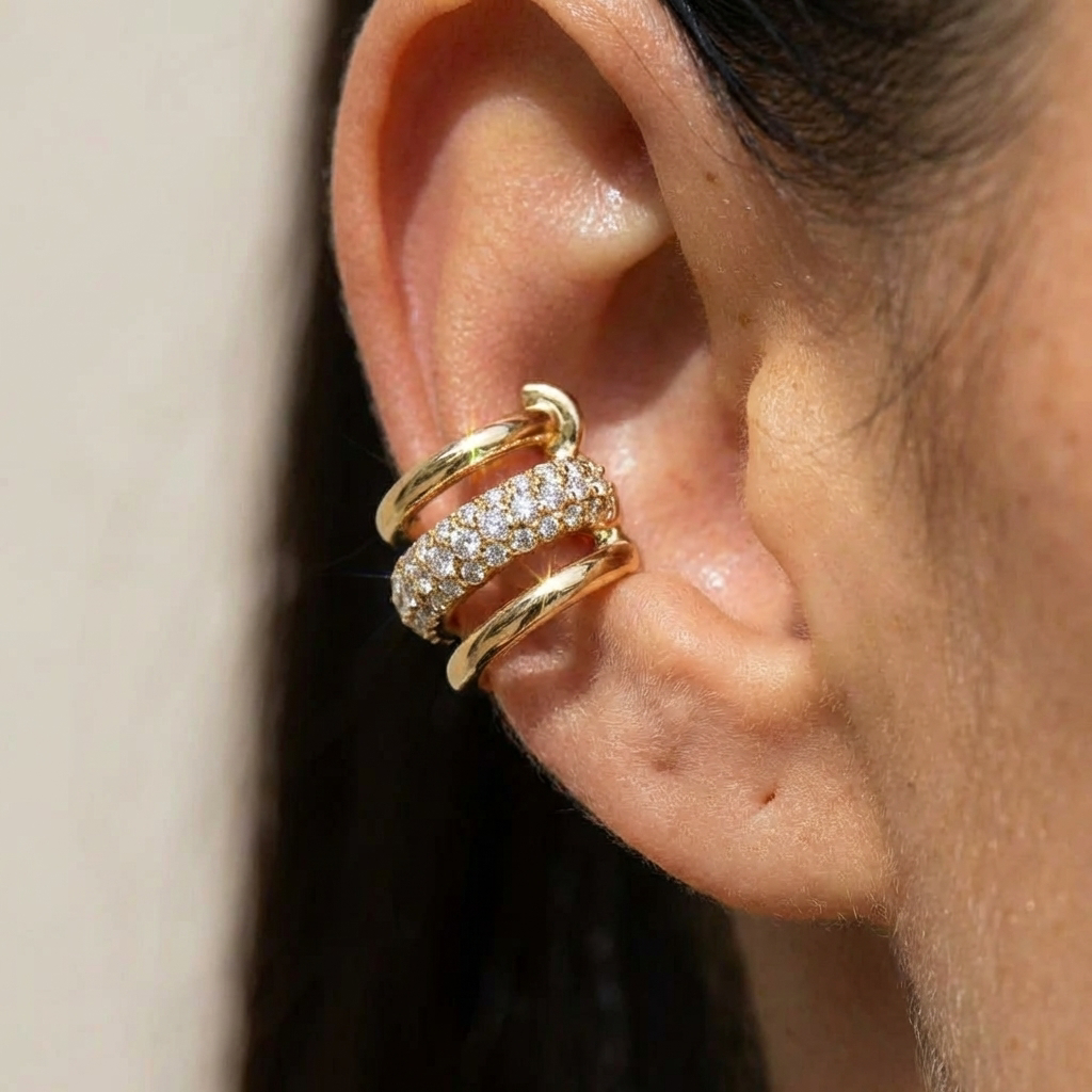Nail Layered Gold Cuff Earrings