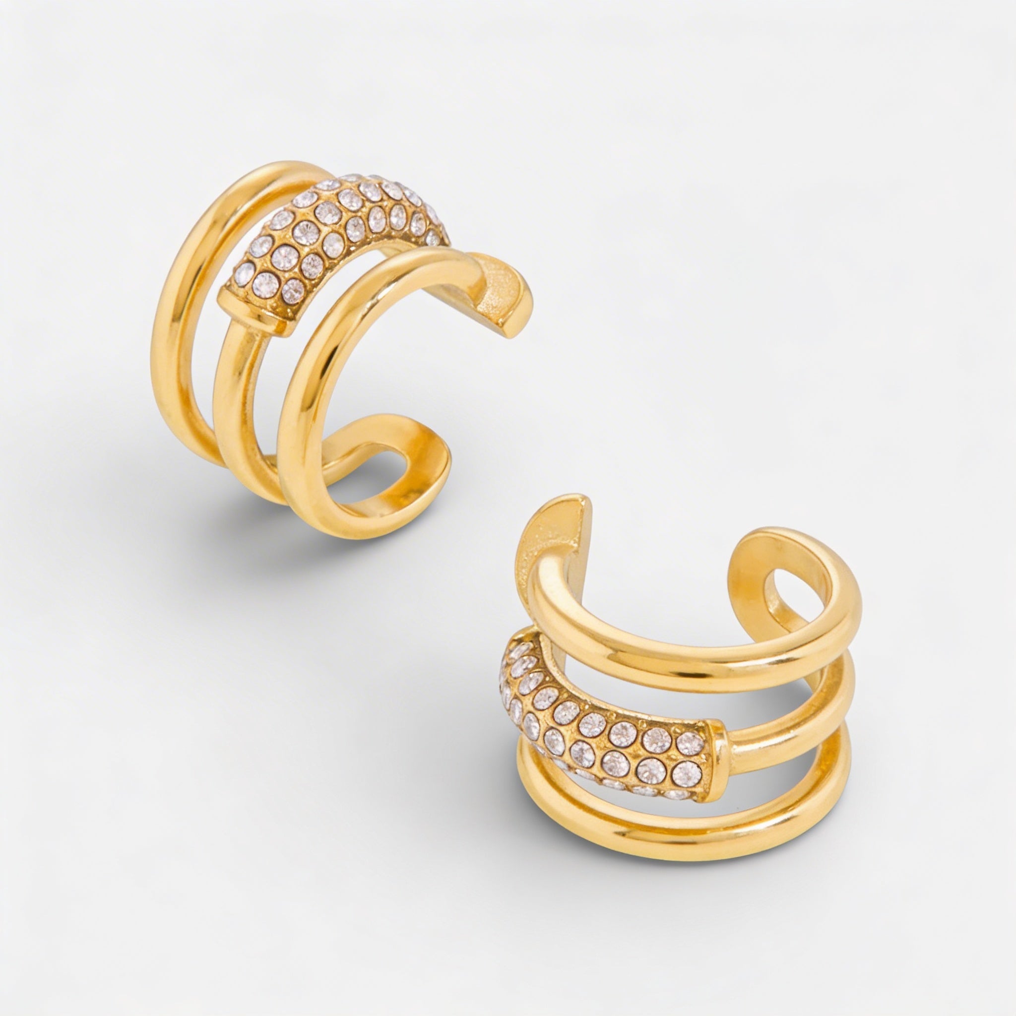 Nail Layered Gold Cuff Earrings