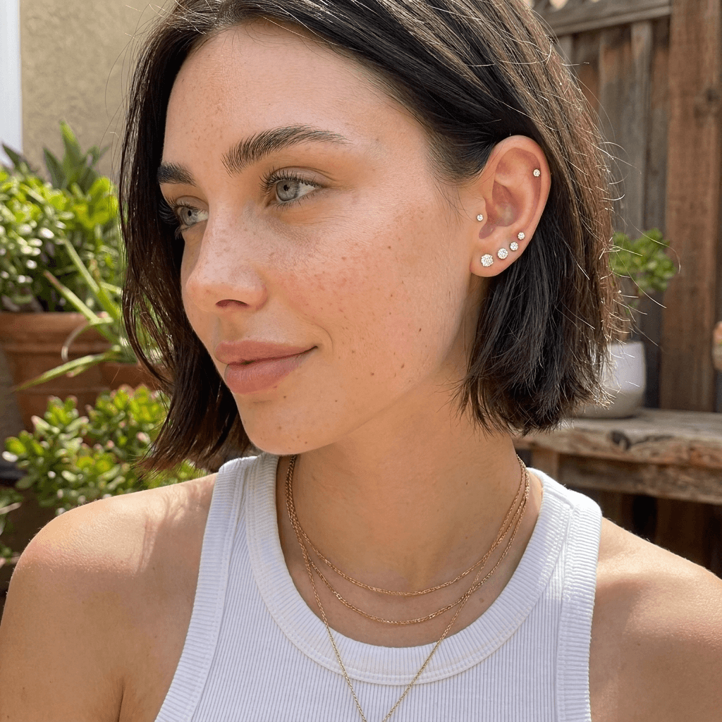 Sparkle Cubic Zirconia Flat Back Stud Earrings Set