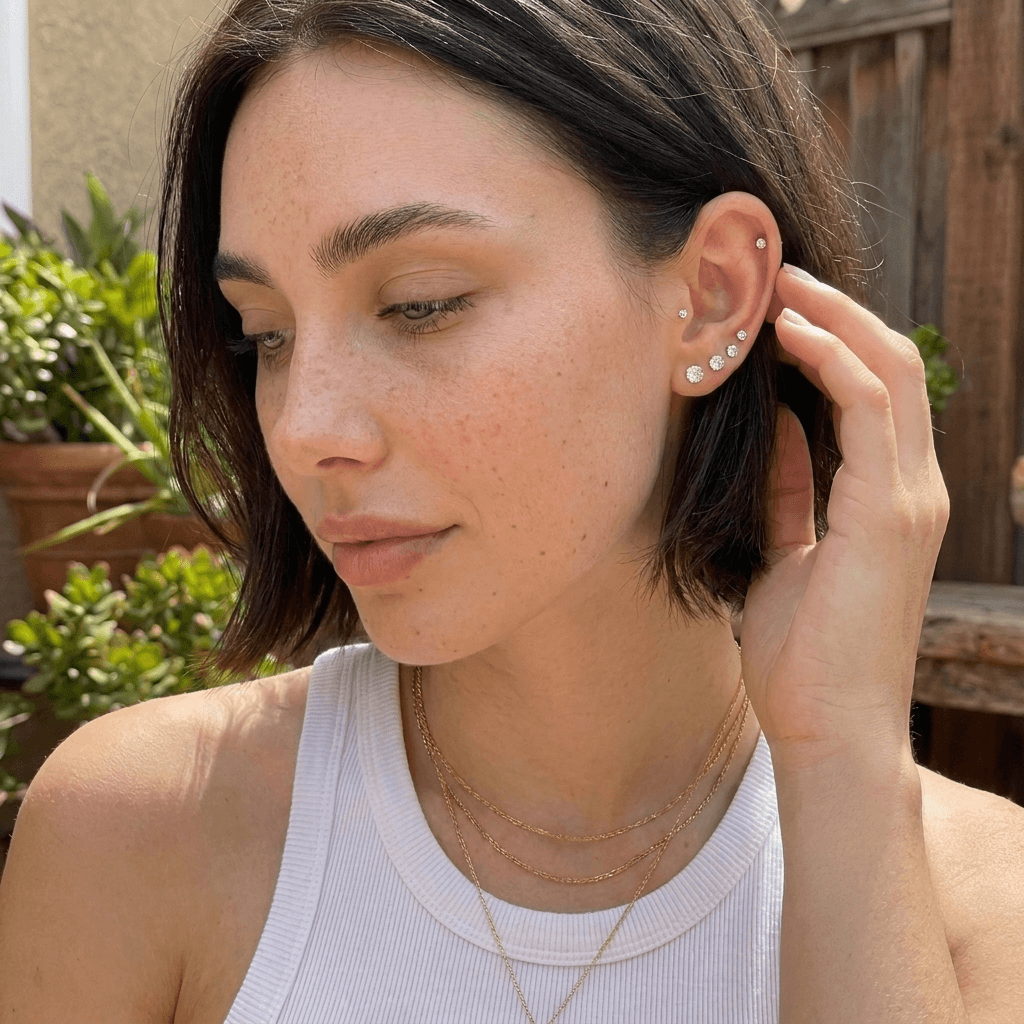 Sparkle Cubic Zirconia Flat Back Stud Earrings Set