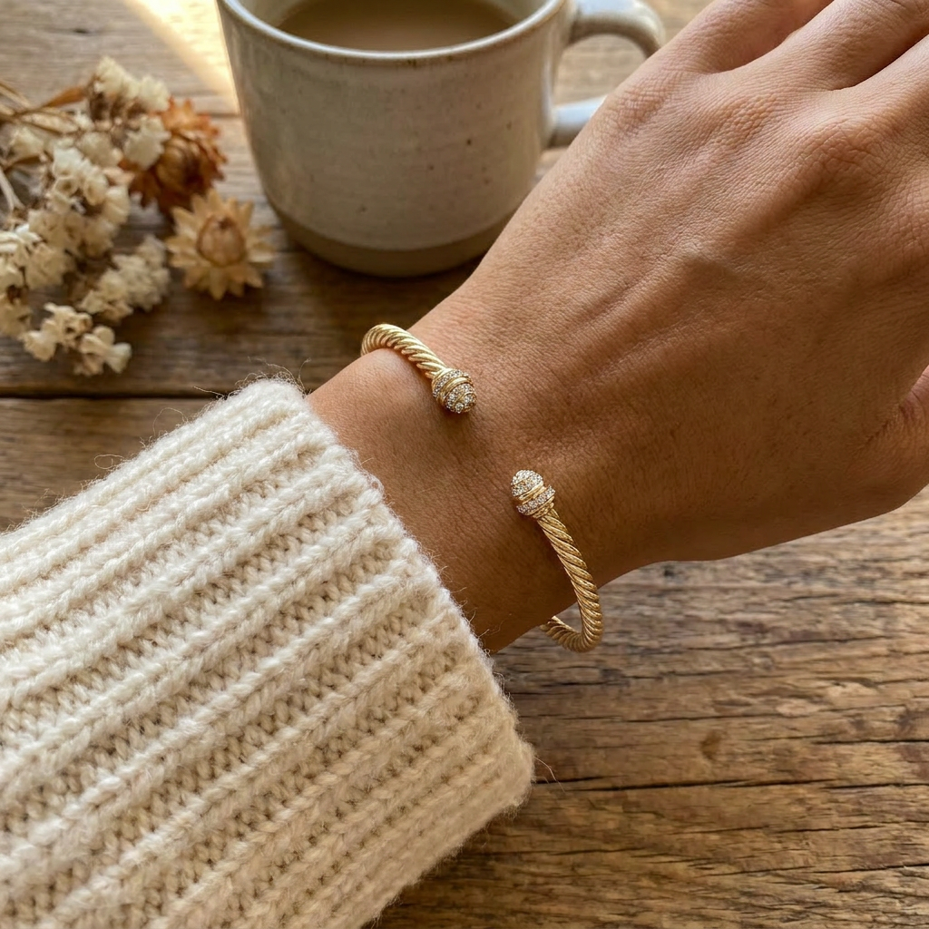 Adjustable Gold Twisted Cuff Bangle Bracelet