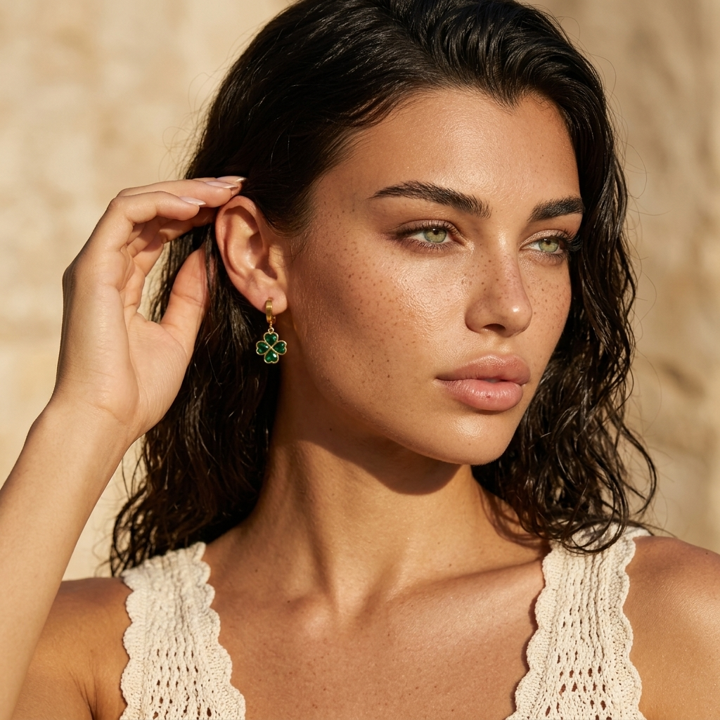 Seraphine Emerald Clover Earrings