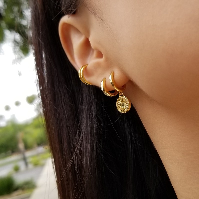 Minimalist Sun Huggie Hoop Earrings