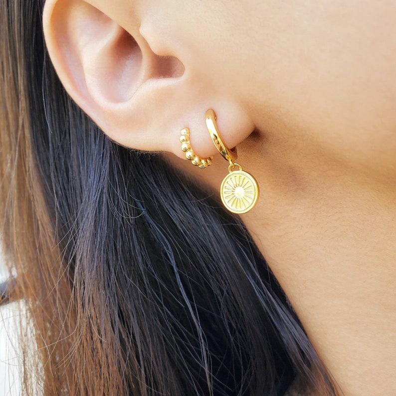 Minimalist Sun Huggie Hoop Earrings