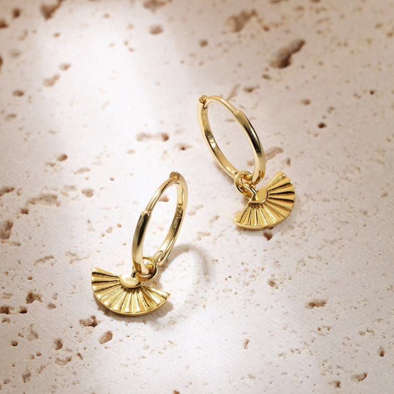 Fan Charm Huggie Hoop Earrings