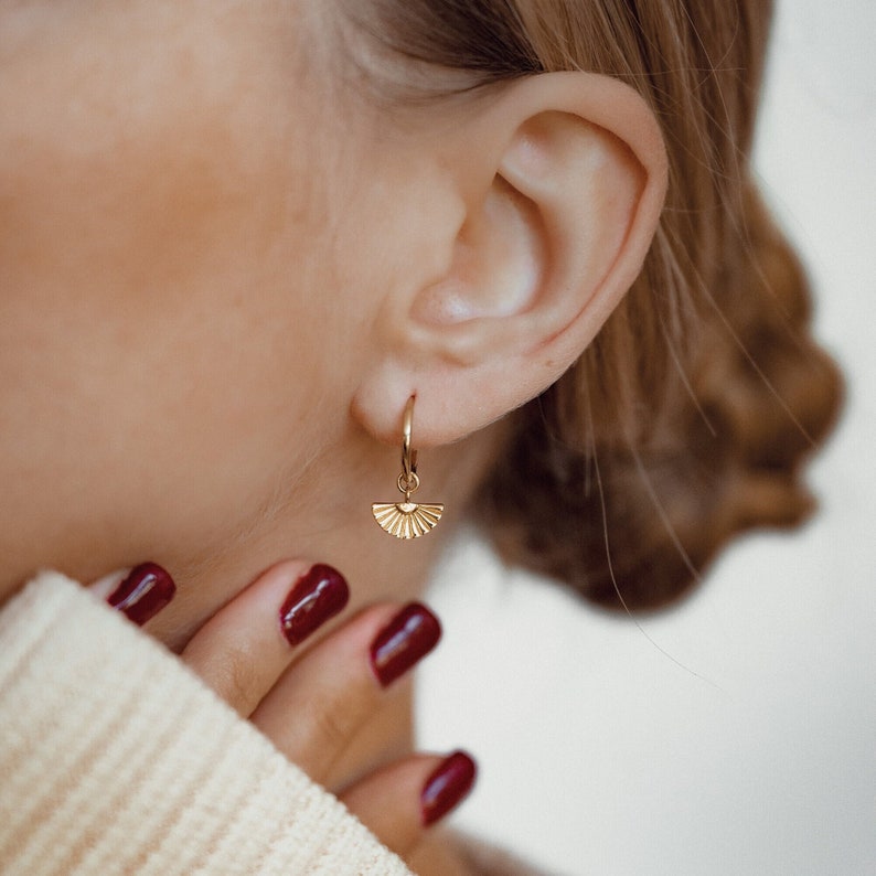 Fan Charm Huggie Hoop Earrings
