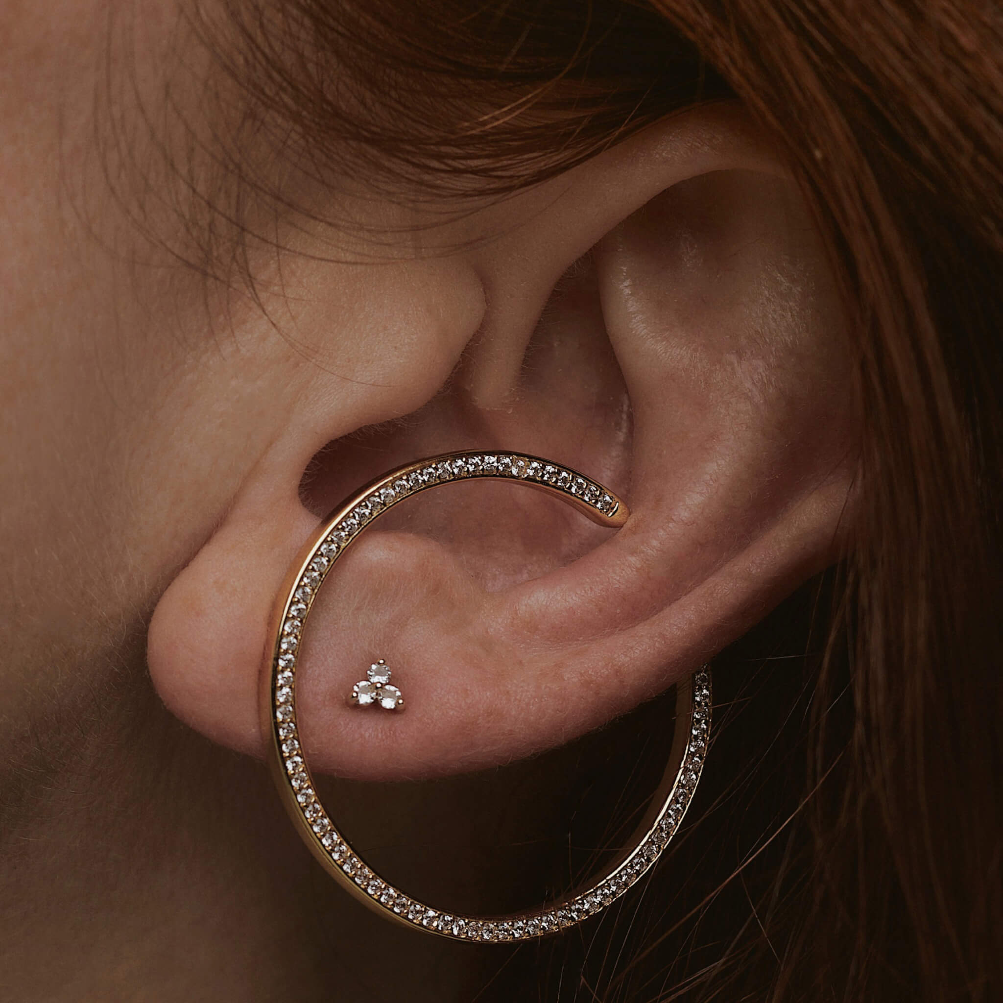 Crystal Trinity Threaded Flat Back Earring in 14k gold plated