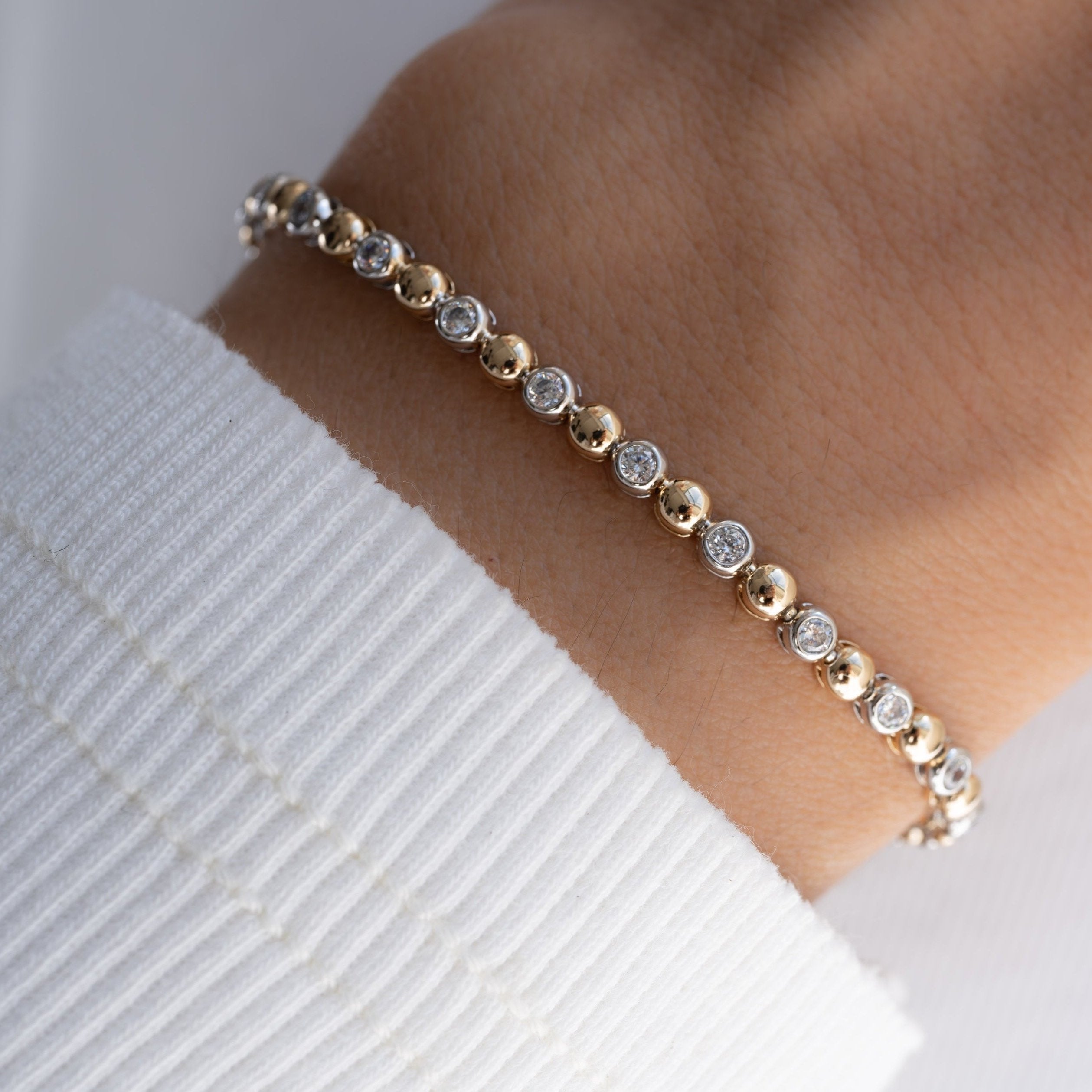 Two Tone Bead and Bezel Tennis Bracelet