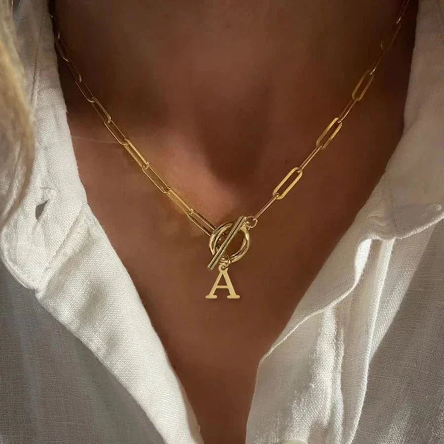 Paperclip Initial Circle Clasp Necklace