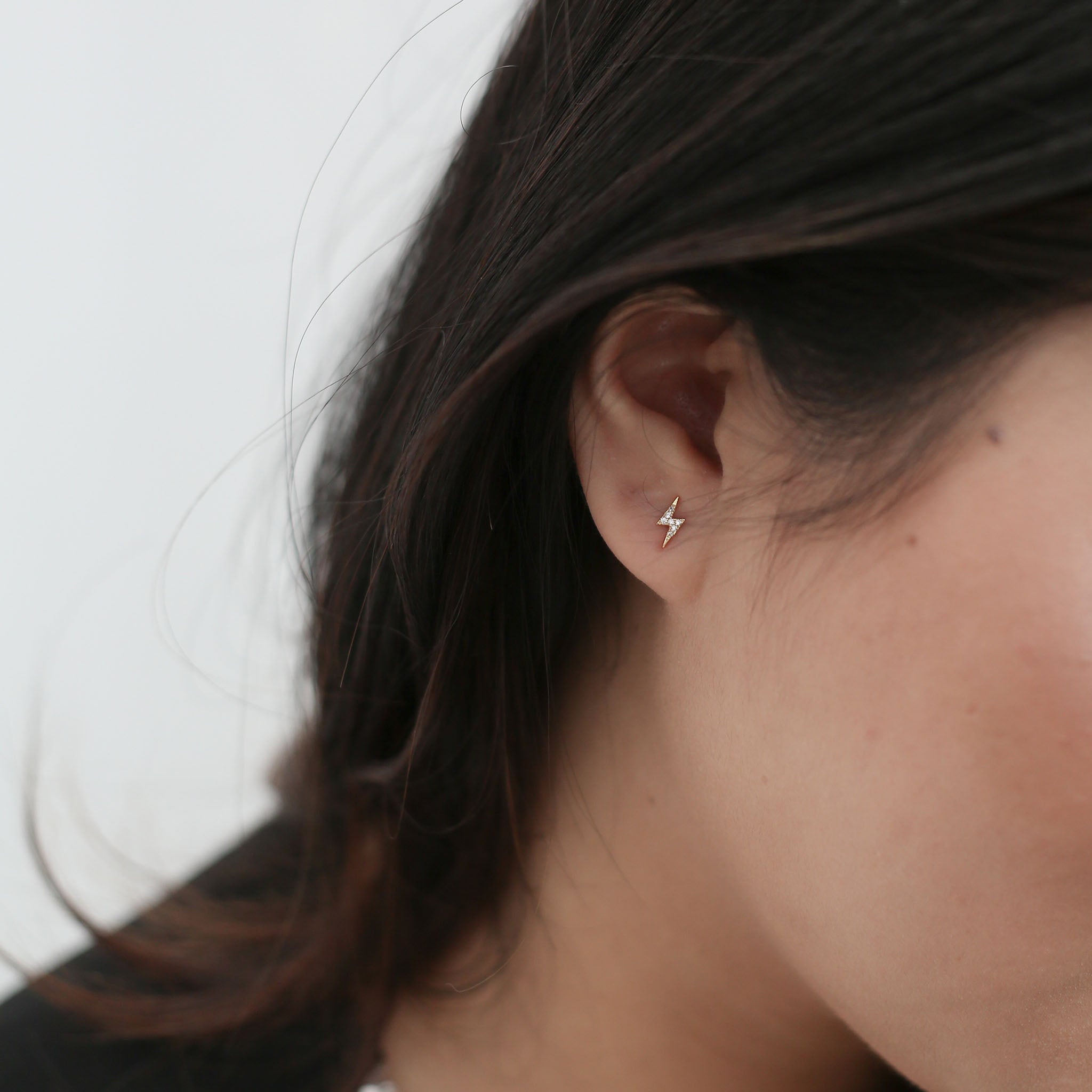 Pave Lightning Ball Back Earrings in 14k gold plated