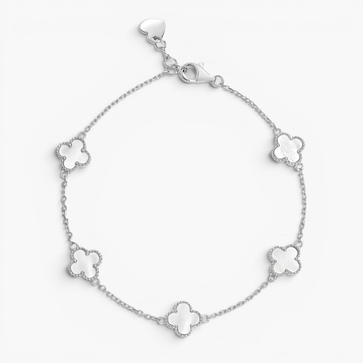 Dainty Mother of Pearl Clover Charm Bracelet