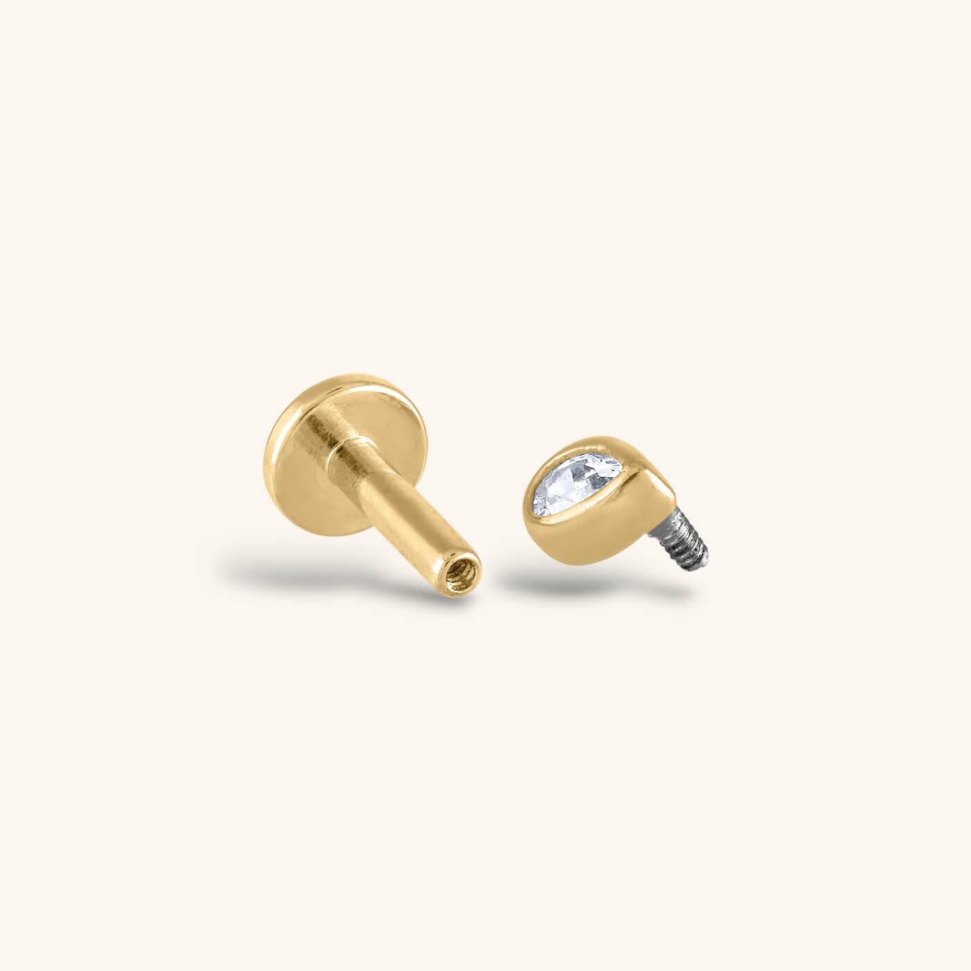 Celestial Crystal Pear Bezel Solitaire Threaded Flat Back Earring