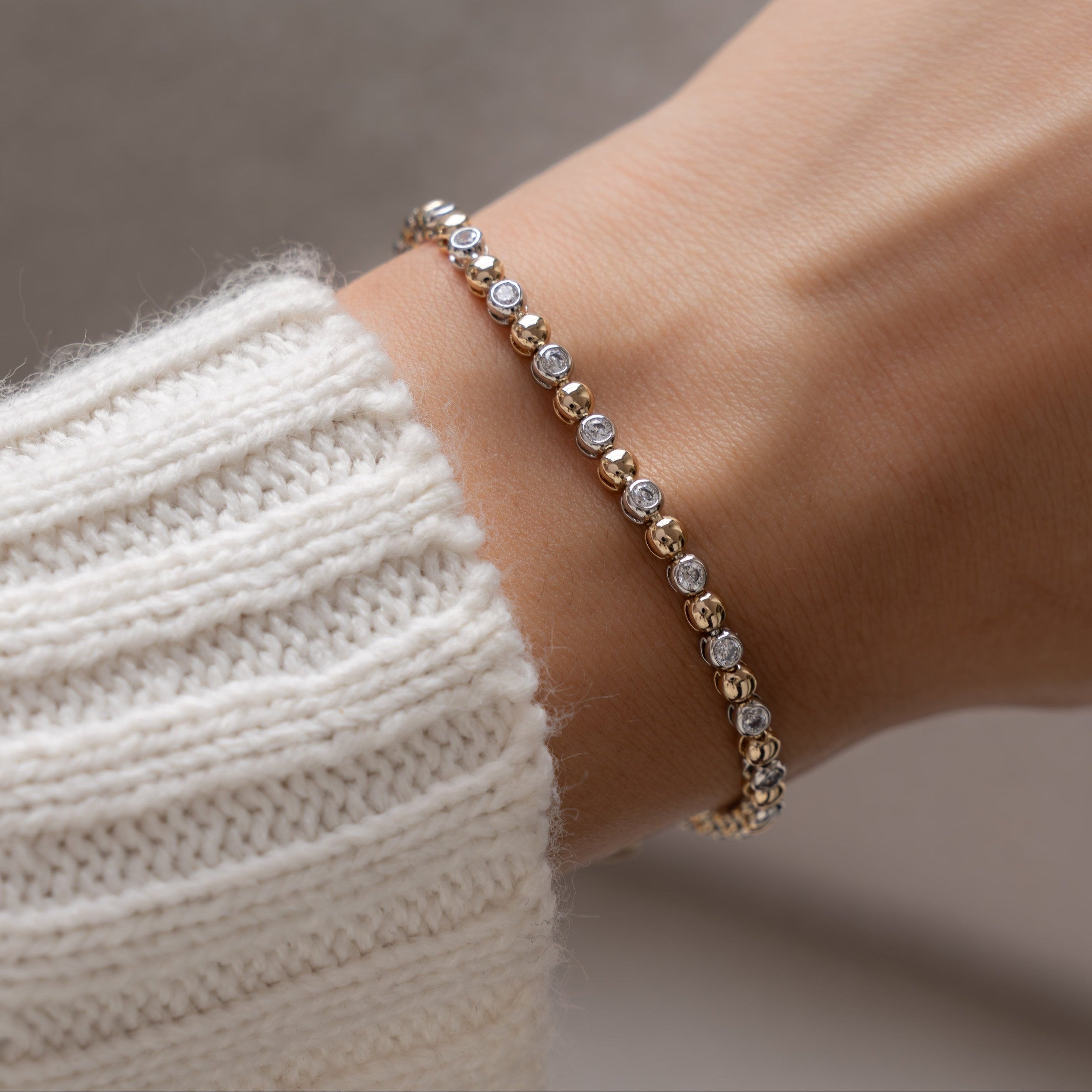 Two Tone Bead and Bezel Tennis Bracelet